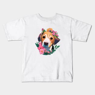 Dog With Flowers Kids T-Shirt